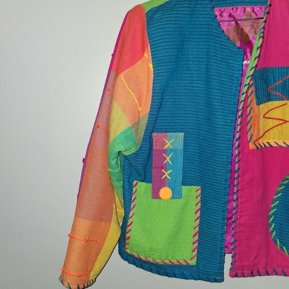 Vintage Elevated Basic Colorblock Patchwork Jacket in Teal, Pink, Orange, Green - Picture 2 of 6